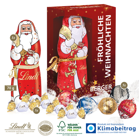 Premium-Präsent mit Lindt Weihnachtsmann „Maxi“