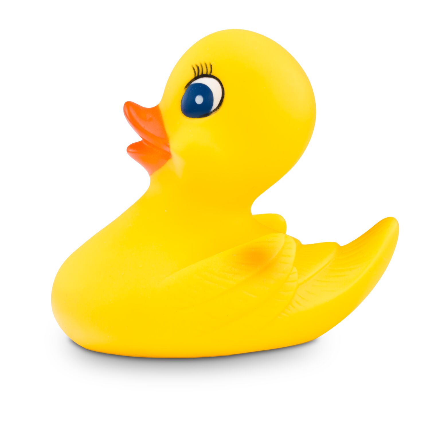 gelbe Badeente Heidi mit Wimpern und blauen Augen,Größe: ca. 10 cm. Inklusive Quietschventil