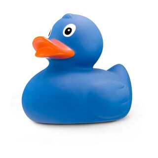 blaue Badeente Boris XXL mit orangenem Schnabel in Übergröße. Größe: ca. 30 cm. Inklusive Quietschventil