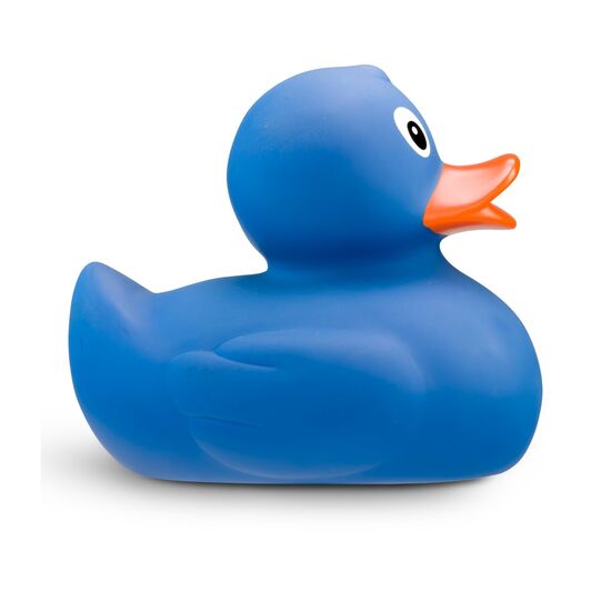 blaue Badeente Boris XXL mit orangenem Schnabel in Übergröße. Größe: ca. 30 cm. Inklusive Quietschventil