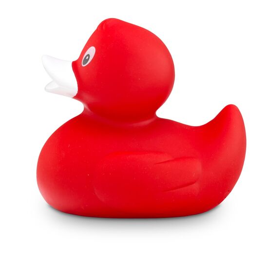 rote Badeente Renate im Kleinformat mit weißem Schnabel, Größe: ca. 6 cm, inklusive Quietschventil