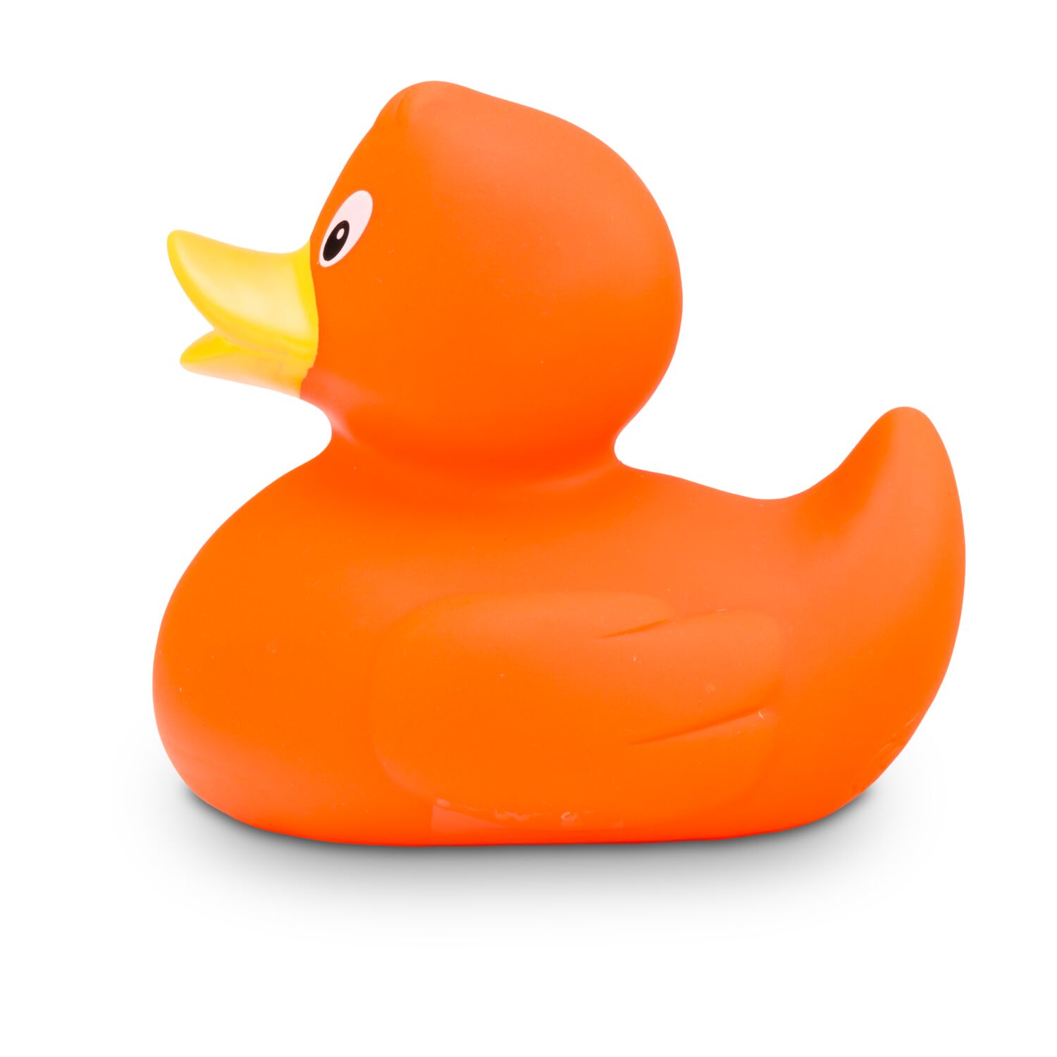 orangene Werbeente Clementine mit gelbem Schnabel, Größe: ca. 8 cm. Inklusive Quietschventil
