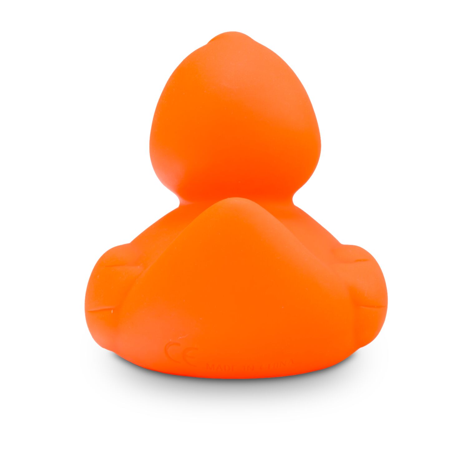 orangene Werbeente Clementine mit gelbem Schnabel, Größe: ca. 8 cm. Inklusive Quietschventil