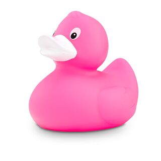pinke Badeente Pinkie mit weißem Schnabel in der Standardform, Größe: ca. 8 cm. Inklusive Quietschventil