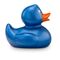 kobaltblaue Werbeente Bianca Blauglanz mit orangenem Schnabel in Standardform, Größe: ca. 8 cm. Inklusive Quietschventil