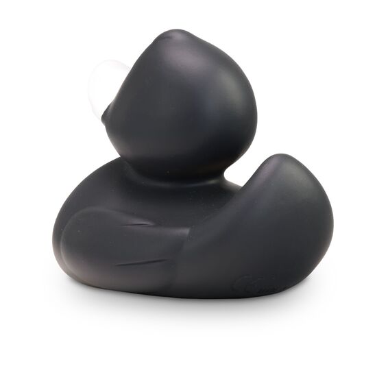 anthrazite Werbeente Aaron Anthrazit mit weißem Schnabel in Standardform, Größe: ca. 8 cm. Inklusive Quietschventil