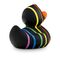 schwarze Badeente Rebecca Regenbogen mit sechs Streifen in Pink, Blau, Grün, Gelb, Orange und Rot, Größe: ca. 8 cm. Inklusive Quietschventil