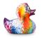 bunte Werbeente Robin Rainbow mit bordeauxfarbenen Schnabel, Größe: ca. 8 cm. Inklusive Quietschventil