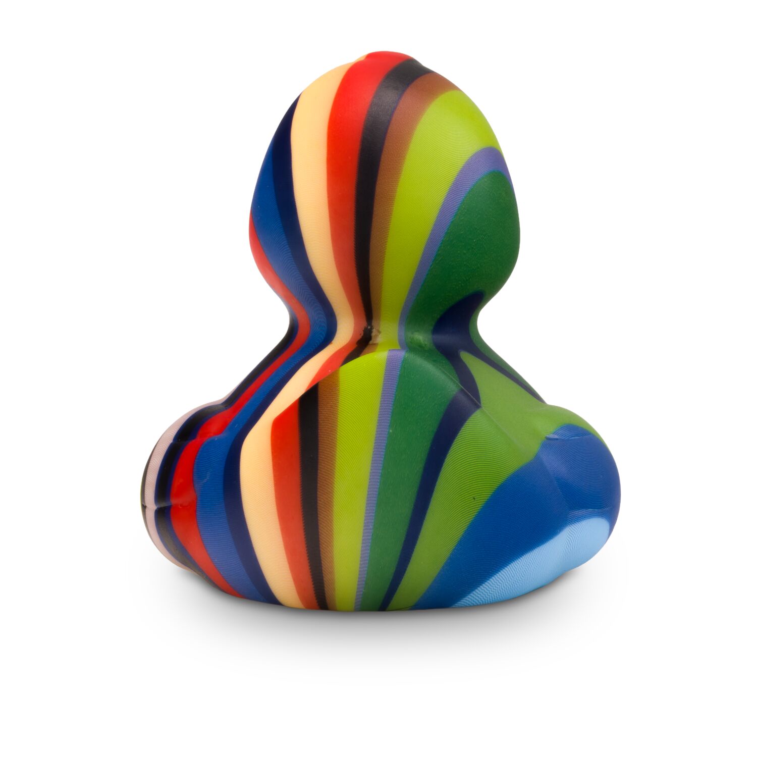 schwarze Werbeente Lenny Längsstreifen mitbunten Streifen, Größe: ca. 8 cm. Inklusive Quietschventil