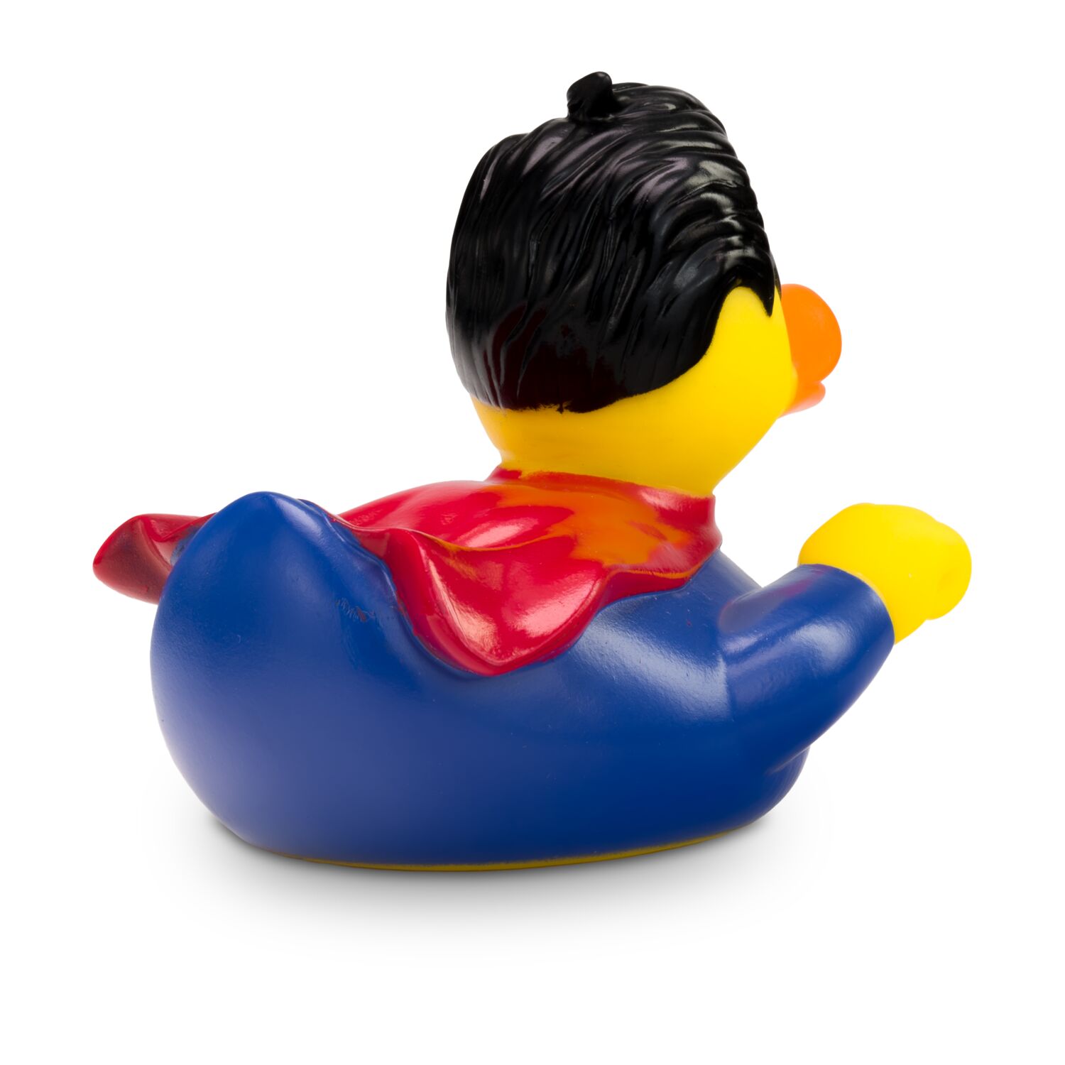gelbe Werbeente Superduck mit Superheldenanzug und Umhang, Größe: ca. 8 cm. Inklusive Quietschventil