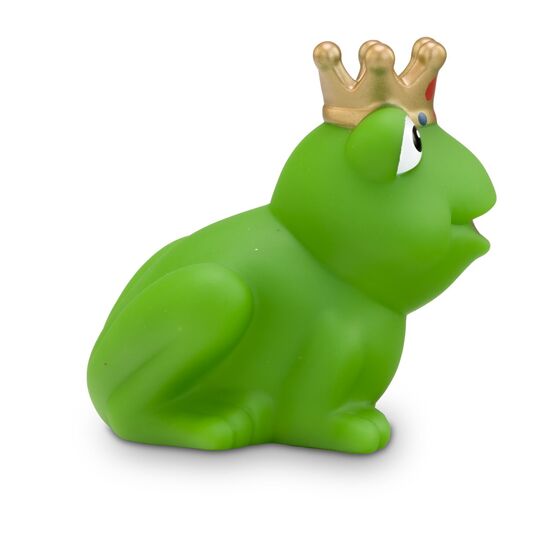 grüne Werbeente Fabian Froschkönig mit goldener Krone, Größe: ca. 8 cm. Inklusive Quietschventil