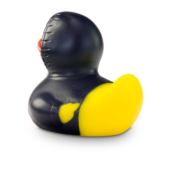 gelbe Werbeente Hektor Hoodie mit blauen Kapuzenpullover inklusive Kordel, Größe: ca. 8 cm. Inklusive Quietschventil