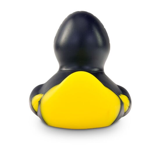 gelbe Werbeente Hektor Hoodie mit blauen Kapuzenpullover inklusive Kordel, Größe: ca. 8 cm. Inklusive Quietschventil