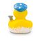 gelbe Werbeente Berta Brause mit Badehaube, Duschkopf und Schaumblasen, Größe: ca. 8 cm. Inklusive Quietschventil