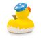 gelbe Werbeente Berta Brause mit Badehaube, Duschkopf und Schaumblasen, Größe: ca. 8 cm. Inklusive Quietschventil