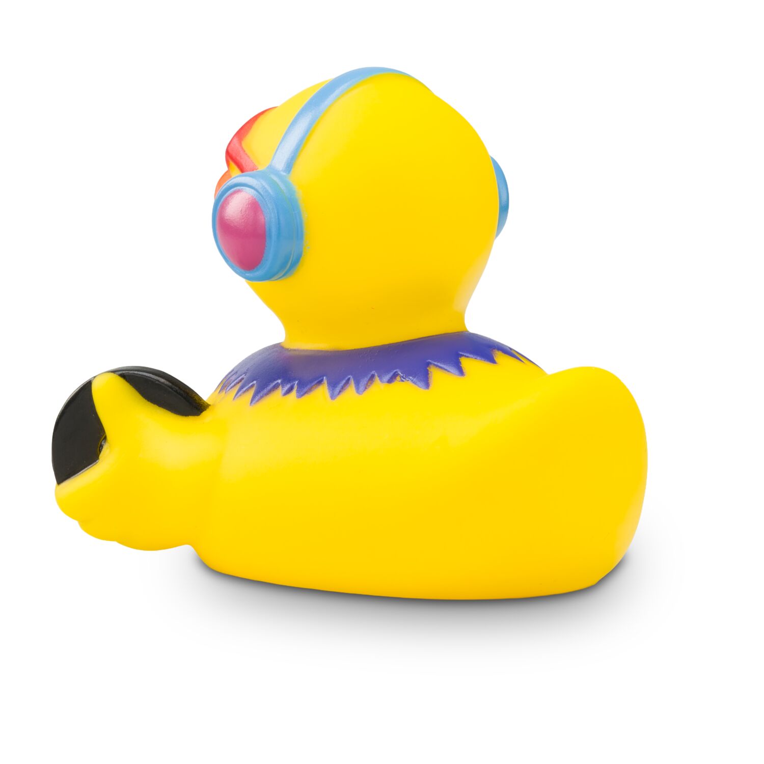 gelbe Badeente Danny Disco mit Sonnenbrille, Kopfhörern und Kette,Größeca. 8 cm. Inklusive Quietschventil
