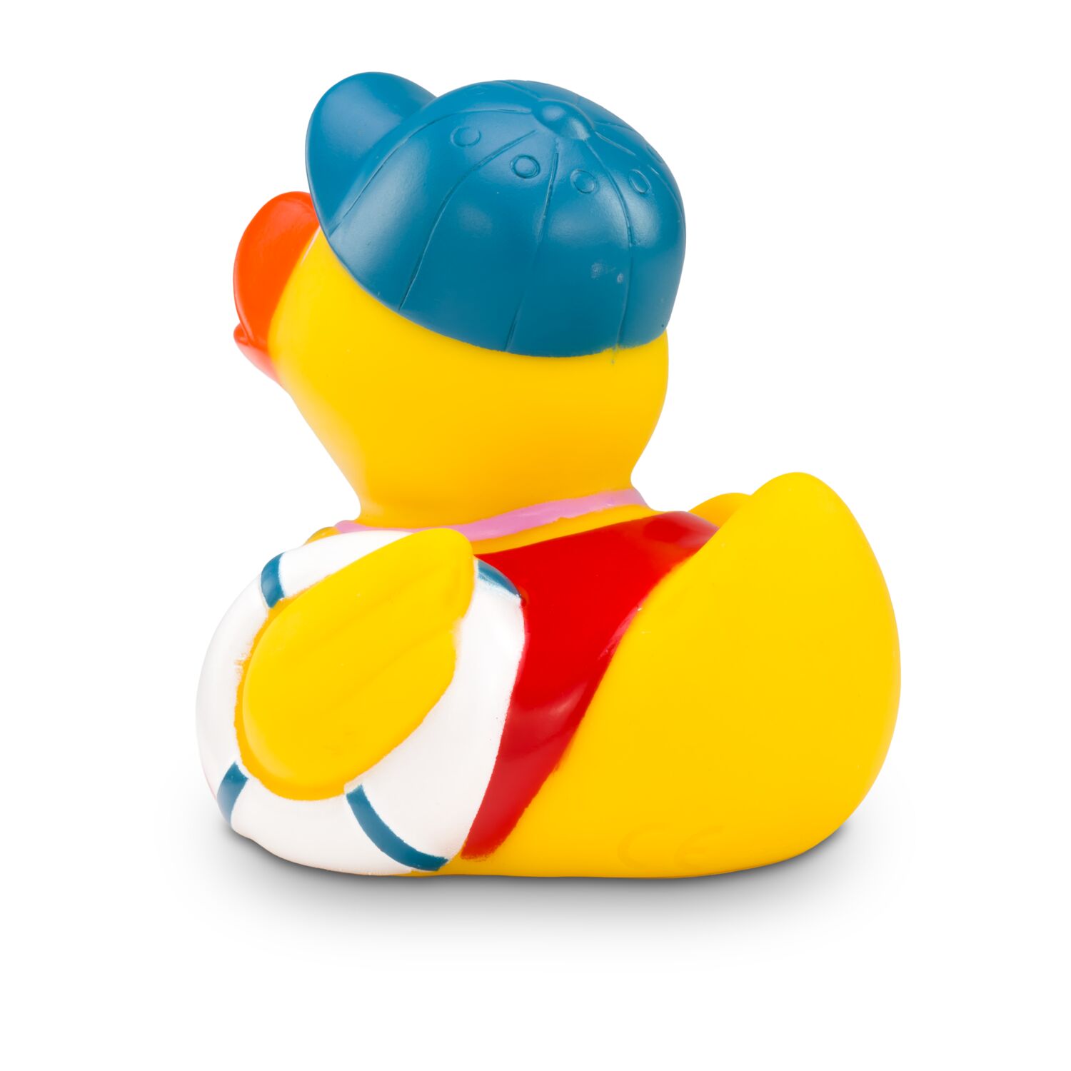 gelbe Badeente Benny Bademeister mit Rettungsreifen und Trillerpfeife, Größe: ca. 8 cm, inklusive Quietschventil