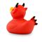 rote Badeente Theo Teufel mit schwarzen Hörnern und Feuerhaken,Größe: ca. 8 cm. Inklusive Quietschventil
