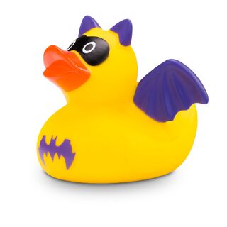 gelb-lilane Werbeente Batduck im Fledermauslook, Größe: ca. 8 cm. Inklusive Quietschventil