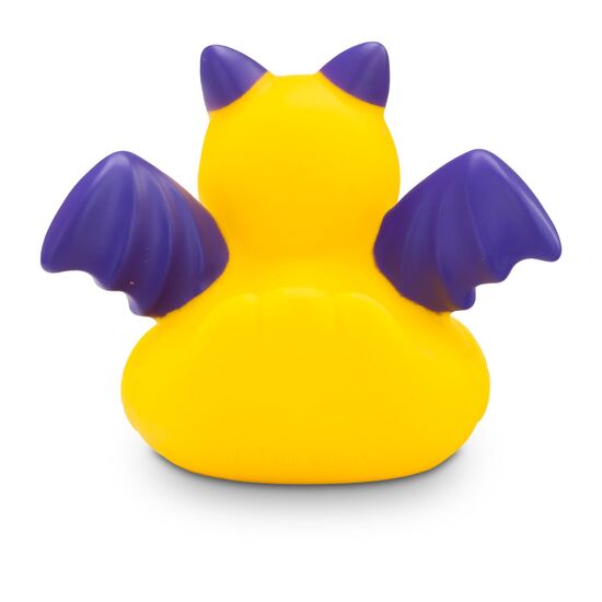 gelb-lilane Werbeente Batduck im Fledermauslook, Größe: ca. 8 cm. Inklusive Quietschventil
