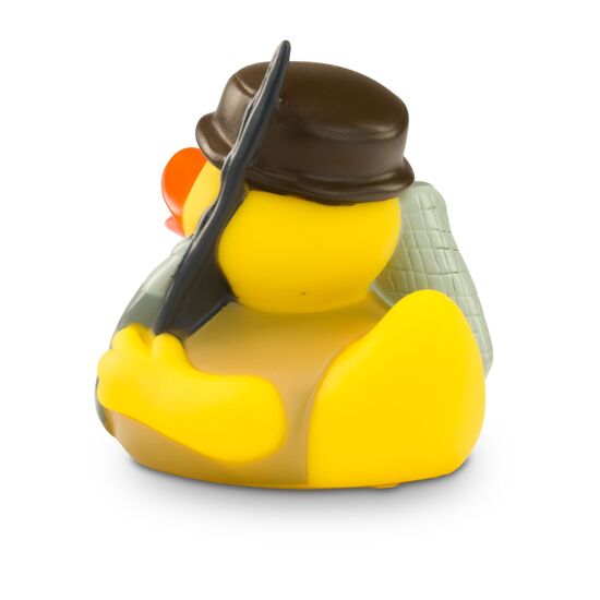 gelbe Werbeente Petri HeilmitAnglerhut, Outdoor-Hemd, Angel mit Fisch und Käscher, Größe: ca. 8 cm. Inklusive Quietschventil