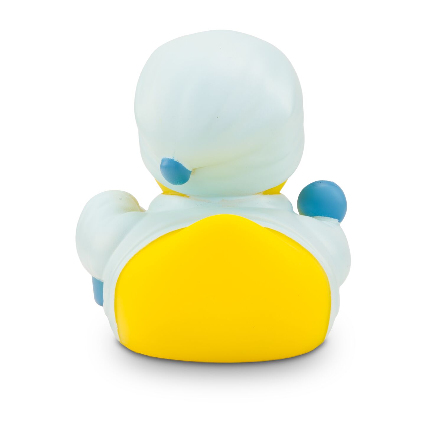 gelbe Ente mit Helm, Kabel, Spannungsmesser und roter Arbeitskleidung. Ca. 8 cm. Quietschventil.