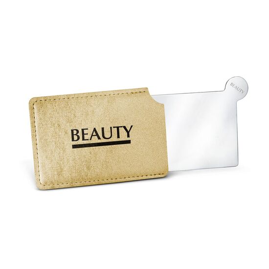 Praktischer Taschenspiegel aus unzerbrechlichem, edlem Edelstahl mit PU Hülle.