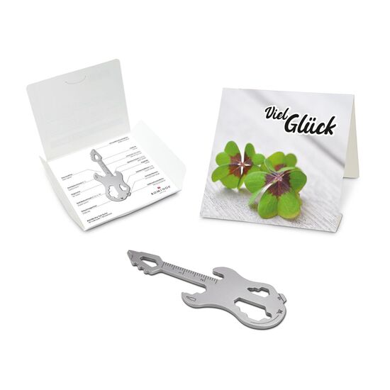 Key Tool in einem „Viel Glück”-Mäppchen inkl. Funktionsbeschreibung. „An die Werkzeuge, fertig, los“!