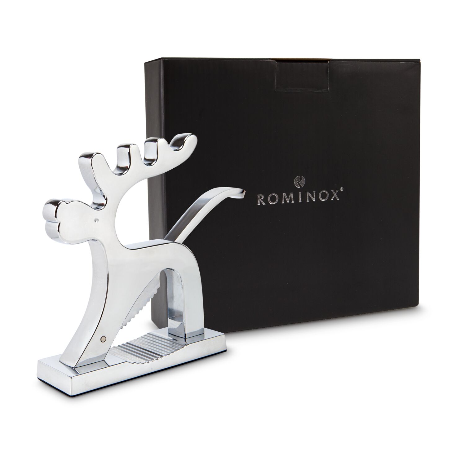 Knackige Idee: Hochwertiger Rentier-Nussknacker mit Feder im Hebel (Metall - massiv)