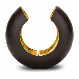 Wunderschön geformter Teelichthalter, strahlend goldener Kerzenschein (Metall - seidenmatt braun lackiert mit Goldfolienauskleidung)