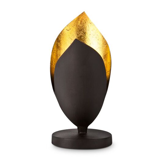 Teelichthalter in Blütenform, goldenes Licht für eine gemütliche Atmosphäre (Metall - seidenmatt braun lackiert mit Goldfolienauskleidung)