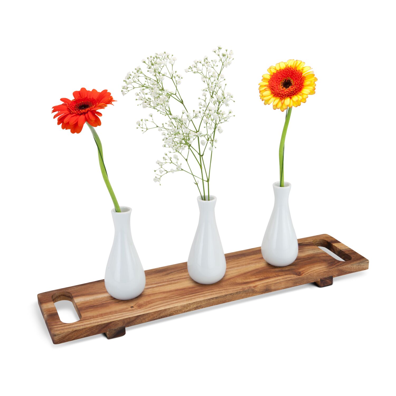 Servierbrett aus natürlichem Akazienholz, stabile Standfüße, zur Präsentation von Lebensmitteln oder als elegante Dekoration (Akazienholz)