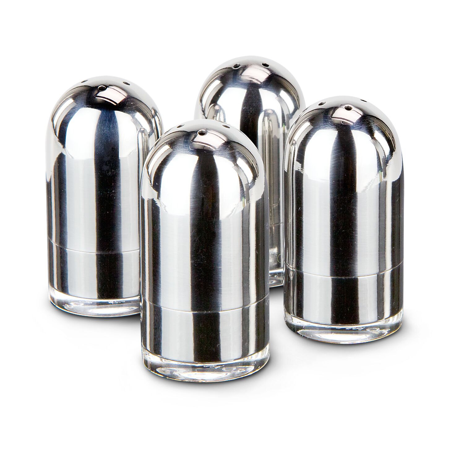 Set bestehend aus vier eleganten Salzstreuern, transparenter Boden für einfache und schnelle Füllstandprüfung