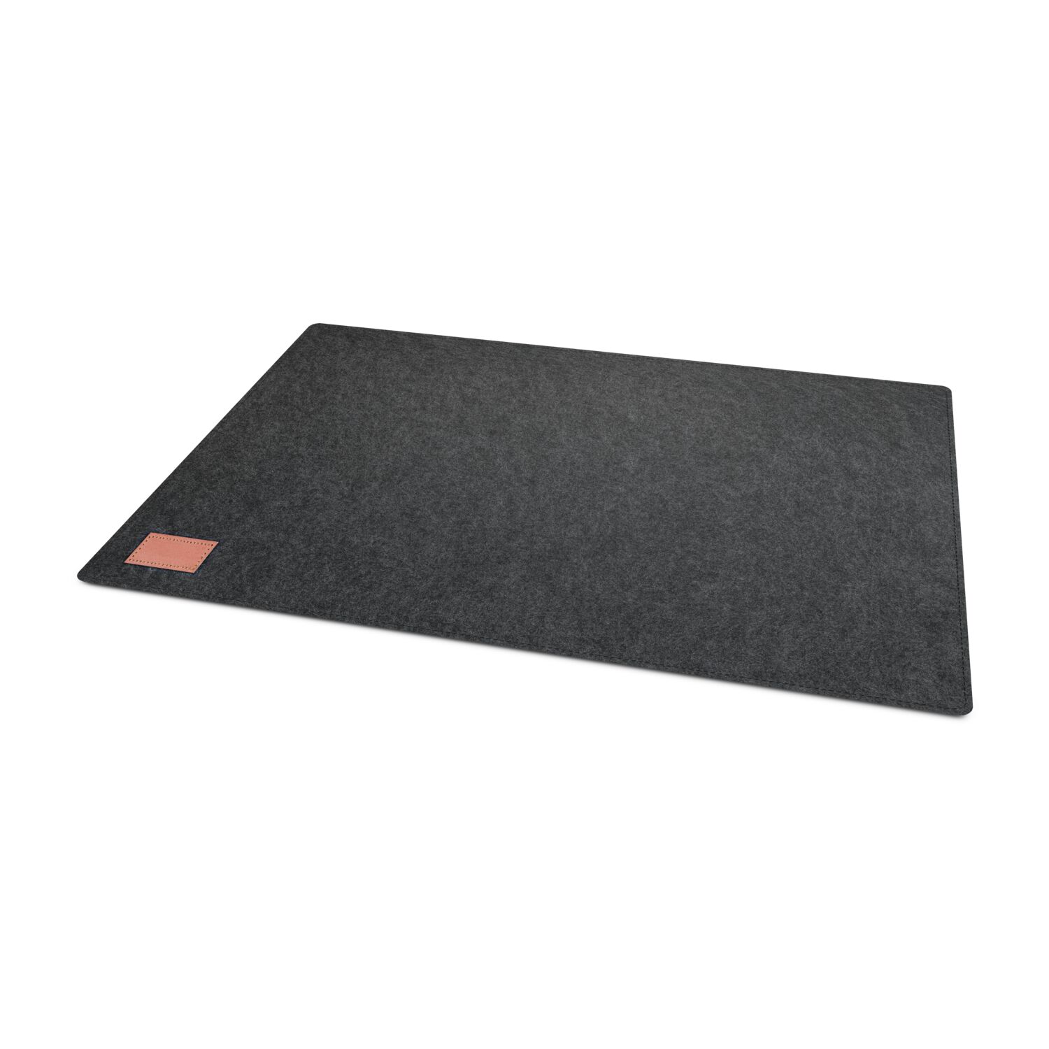 Hochwertige Schreibtischunterlage aus Filz, modernes, dunkles Anthrazit passend zu jedem Schreibtisch, praktische Antirutschunterseite, hochwertiger Saum, edles, aufgenähtes PU-Badge