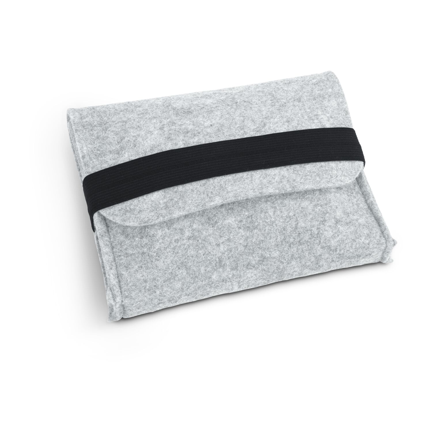 Hochwertige Filztasche als moderner Organizer mit Gummiverschluss, stilvoll meliertes Hellgrau, handliches, praktisches Design, ideal zur Aufbewahrung von Kabeln, externen Festplatten, USB-Sticks oder anderen Kleinigkeiten