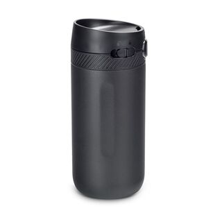 Moderner Thermobecher mit Einhand-Druckknopfverschluss und entnehmbarem Innenteil, 400 ml (Edelstahl - pulverbeschichtet, Kunststoff, Gummi)