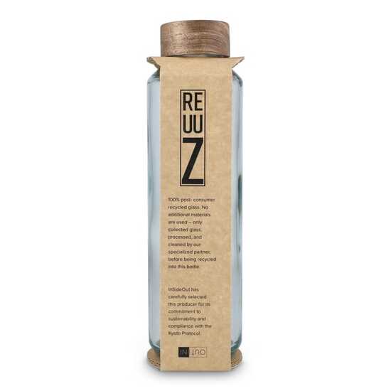 InSideOut Recycelte Glaswasserflasche ReuuZ mit Holzverschluss 650 ml