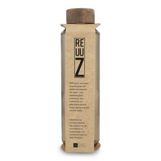 InSideOut Recycelte Glaswasserflasche ReuuZ mit Holzverschluss 650 ml