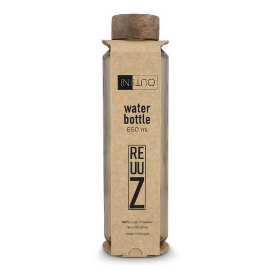 InSideOut Recycelte Glaswasserflasche ReuuZ mit Holzverschluss 650 ml