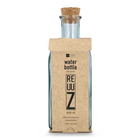 InSideOut Square Recycelte Glaswasserflasche ReuuZ mit Korkverschluss 500ml