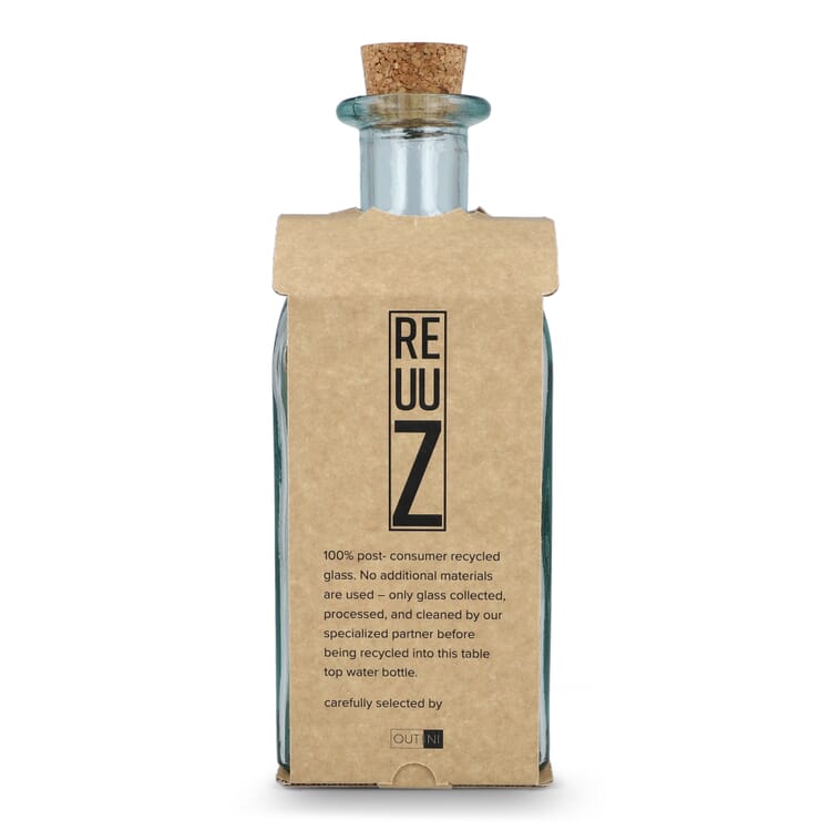 InSideOut Square Recycelte Glaswasserflasche ReuuZ mit Korkverschluss 1 l