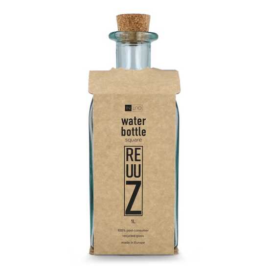 InSideOut Square Recycelte Glaswasserflasche ReuuZ mit Korkverschluss 1 l