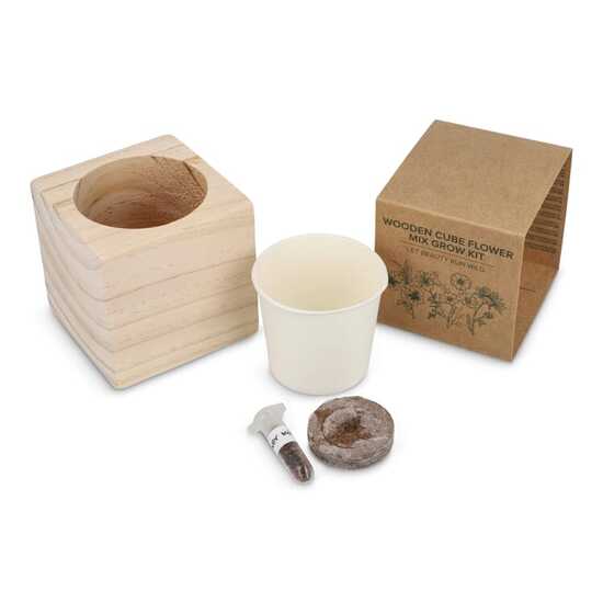 FSC-Holzpflanzgefäß-Set – Blumenmischung