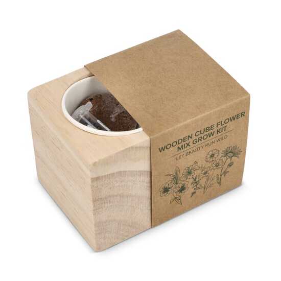 FSC-Holzpflanzgefäß-Set – Blumenmischung