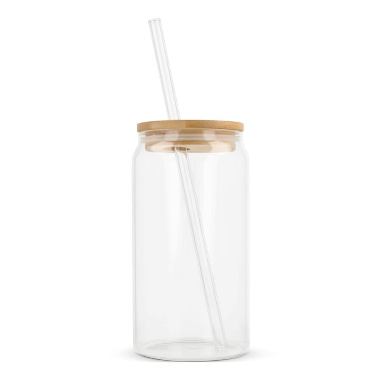 Glas mit Bambusdeckel & Strohhalm 450ml