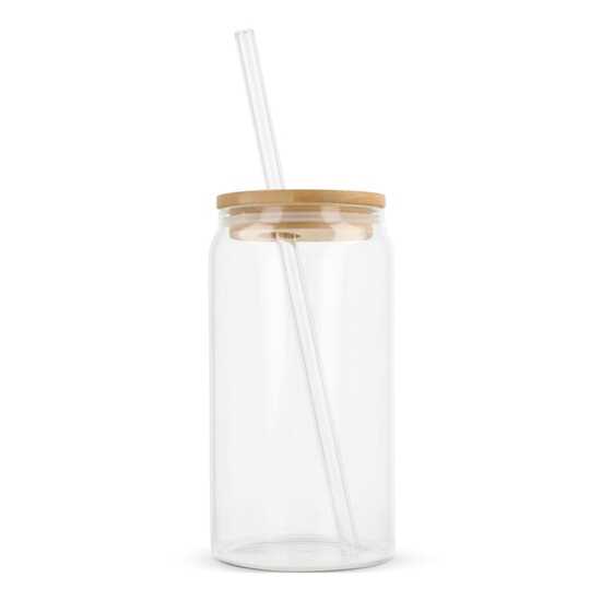 Glas mit Bambusdeckel & Strohhalm 450ml