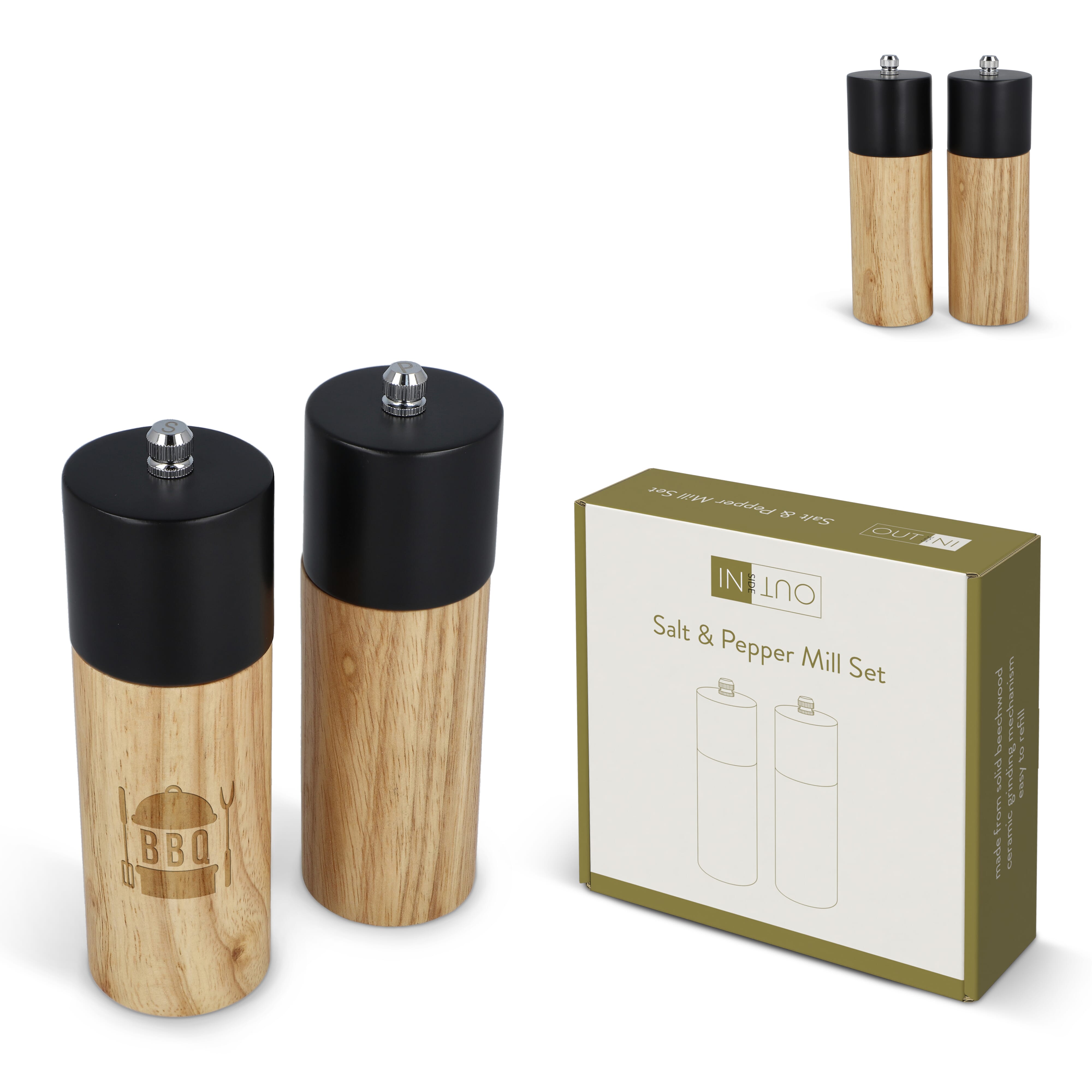 InSideOut Holz-Salz- und Pfeffermühle-Set