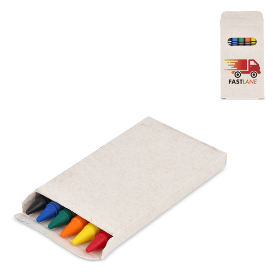 6 Buntstifte in einer Schachtel aus recyceltem Milchkarton