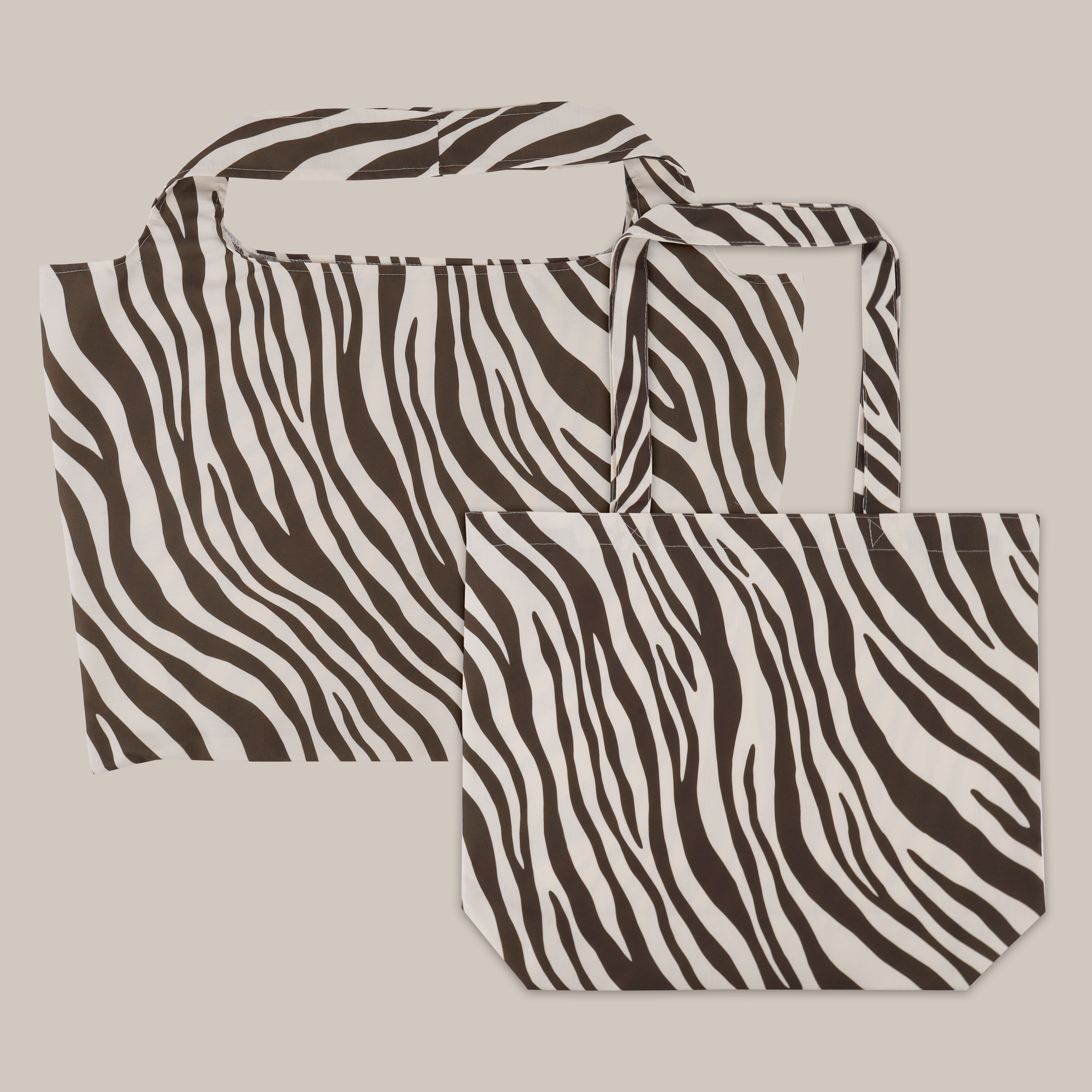 Shoppertasche Zebra Druck schwarz-weiss  DKE086 50/63 x 40,5+2 x 5,5 cm  ecru mit Druck braun/schwarz