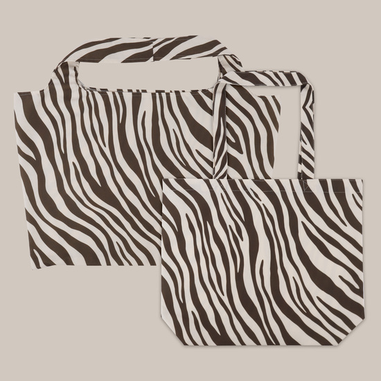 Shoppertasche Zebra Druck schwarz-weiss  DKE086 50/63 x 40,5+2 x 5,5 cm  ecru mit Druck braun/schwarz